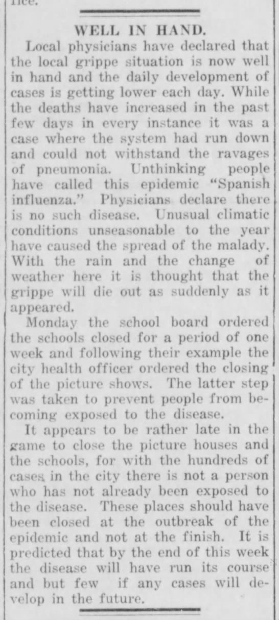 Spanish Flu The Eagle Oct. 8, 1918 (2).jfif
